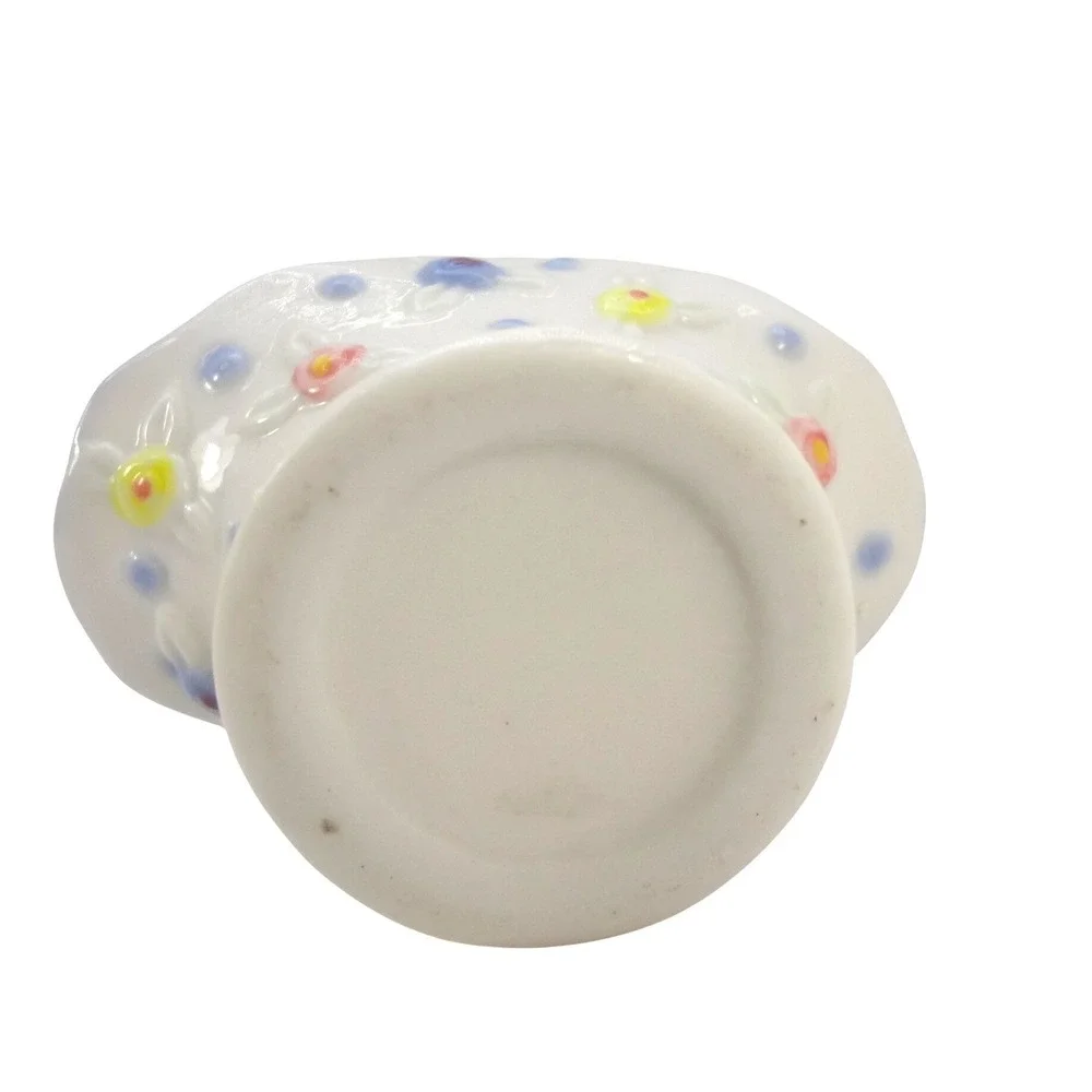 Vintage Miniature‎ Ceramic Floral Basket Hand Painted White Blue Porcelain Decor